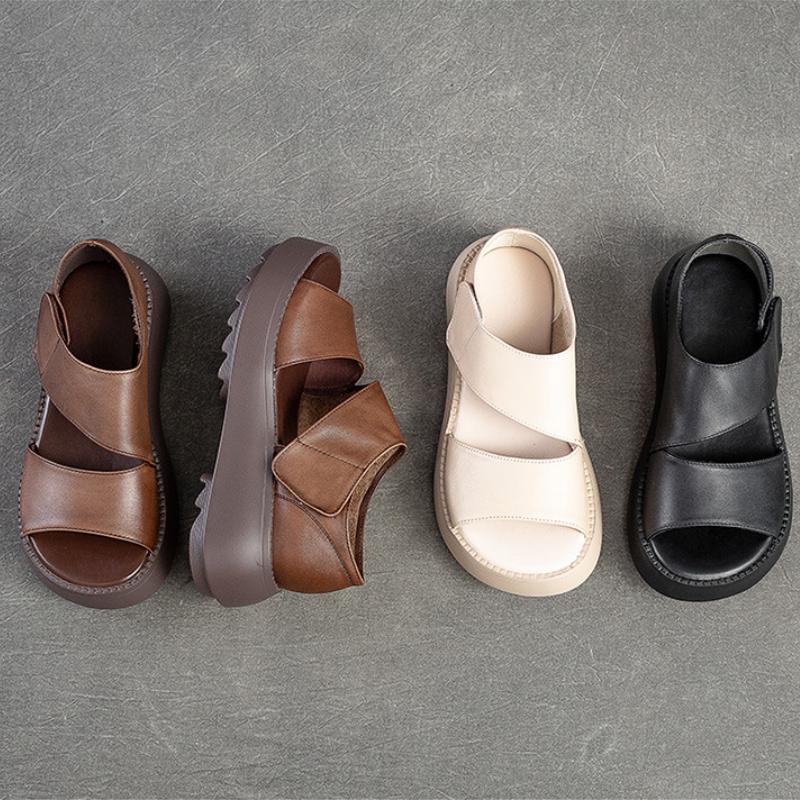 Johnature Женские сандалии на толстой подошве с открытым носком, туфли на платформе, винтажные удобные сандалии из натуральной кожи