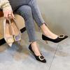 Fairy Style Temperament Pointed High Heels Women's Autumn New Fashion Pleated Square Buckle Light Mouth Stiletto Shoes