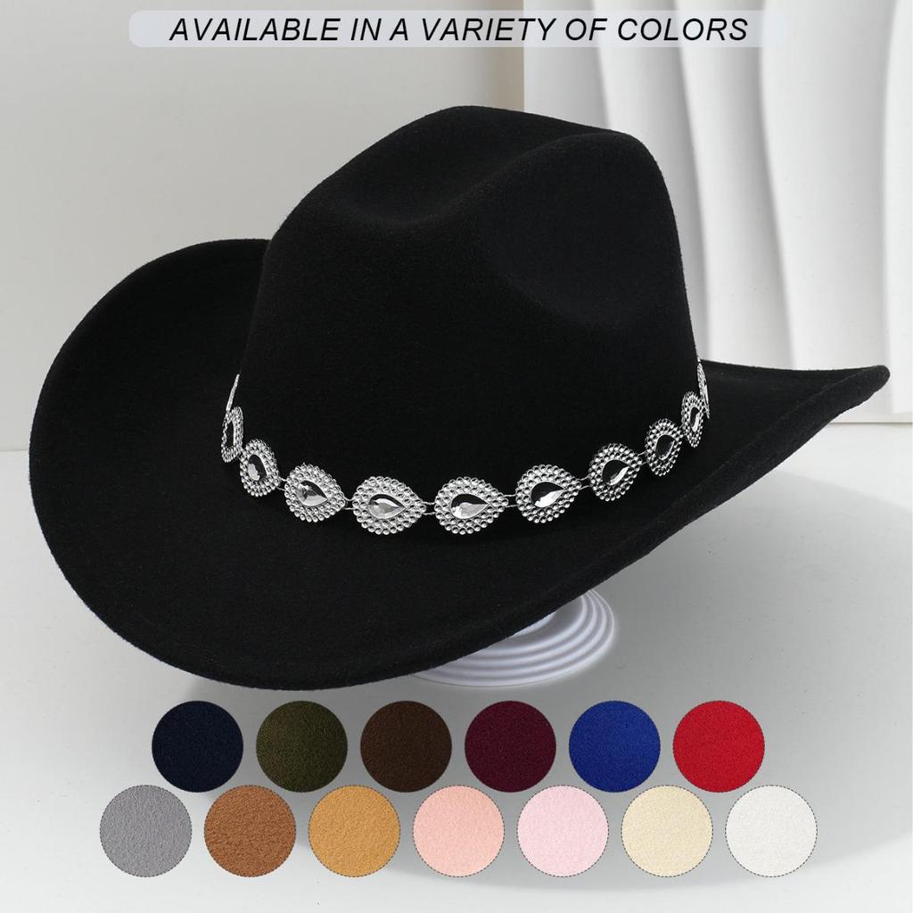 Women's Western Cowboy Hat with Teardrop Gem Embellishment - Vintage Jazz Party Hat.