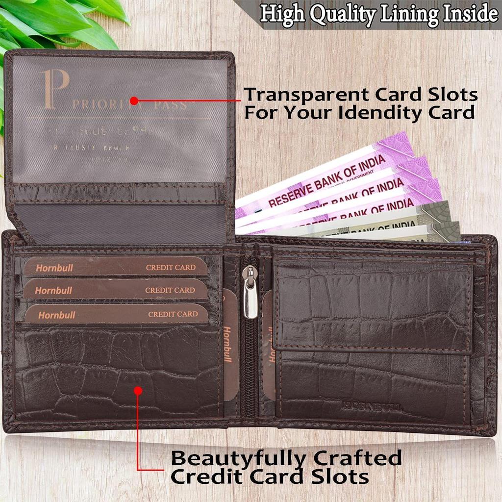 Denial Коричневый тисненый кожаный кошелек для мужчин | Кошельки мужские с блокировкой RFID | Мужской кожаный кошелек