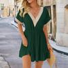 Women's  Sexy Slim V Neck High Waist Pleated Hip Cover Short  Sleeve Dress