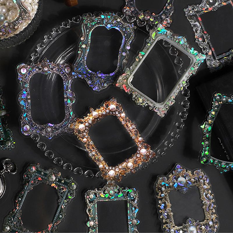 10Pcs Hand Account Floral Frame Stickers Adhesive Materials Diy Scrapbooking Decor Junk Journal Collage Stationery Diary Sticker