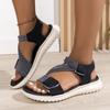 New 2025 European and American sandals women's foreign trade large size sewing line wedge heel casual Velcro sandals