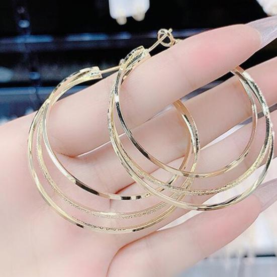 1 Pair Women Earrings Multi-layer Exaggerated Shiny High Polished Temperament Ear Decoration Jewelry Round Large Hoop Earrings Women Gift