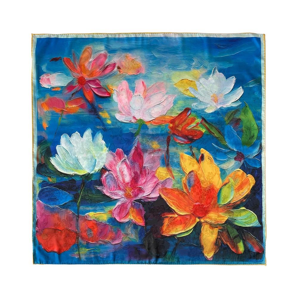 Garnish Hollow Printing Silk Scarf Mulberry Silk Scarf Double-sided Printing Square Scarf High-end Shawl for Women