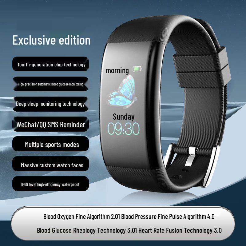 Huaqiangbei Smartwatch: Black Tech Bluetooth Sports Bracelet with Color Screen & Heart Rate Monitor for Students, Men & Women