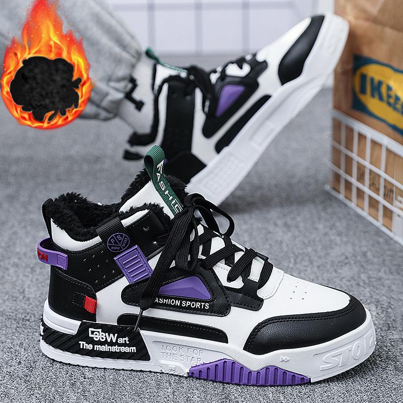 Мужские зимние высокие кроссовки на подкладке из искусственного меха, теплые зимние ботинки без шнуровки, короткие ботинки, повседневные кроссовки из искусственной кожи с флисовой подкладкой для мужчин