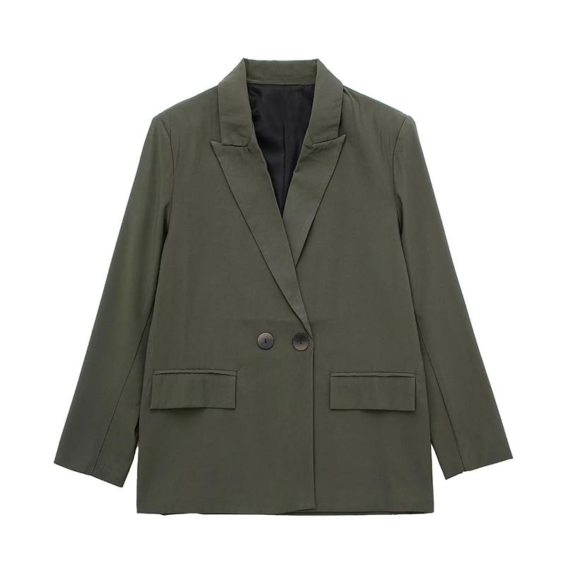 Женская мода с карманами, однотонный двубортный блейзер в винтажном стиле с длинными рукавами и вырезом на шее, женские офисные наряды для леди