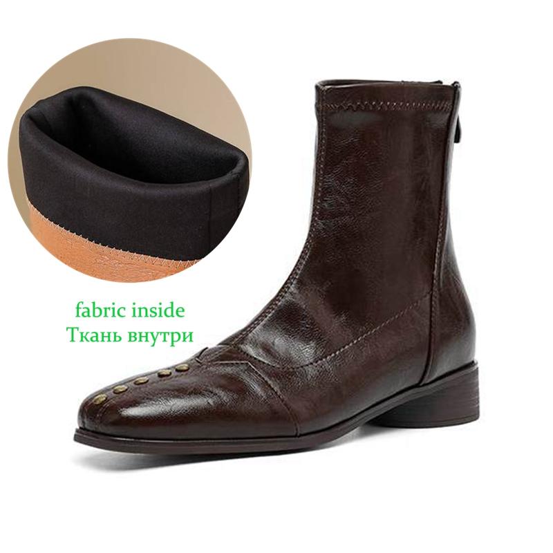 Krazing Pot Зимние ботильоны из микрофибры с квадратным носком, современный размер 33, размер 43, металлические заклепки, средний каблук, на молнии, женские ботильоны