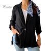Женский пиджак с лацканами, длинный рукав, одна пуговица, свободный крой, однотонный тонкий рабочий офисный пиджак, рабочая одежда