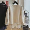 2024 Women's Lace Spliced Two-Piece Look Pullover Sweatshirt, Round Neck, Loose Fit for Spring and Autumn