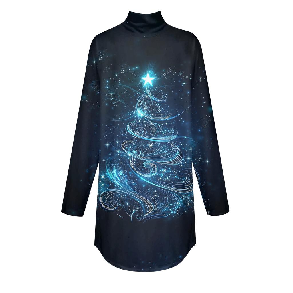 Женская модная повседневная футболка с длинным рукавом с высоким воротом и принтом, пуловер, топ