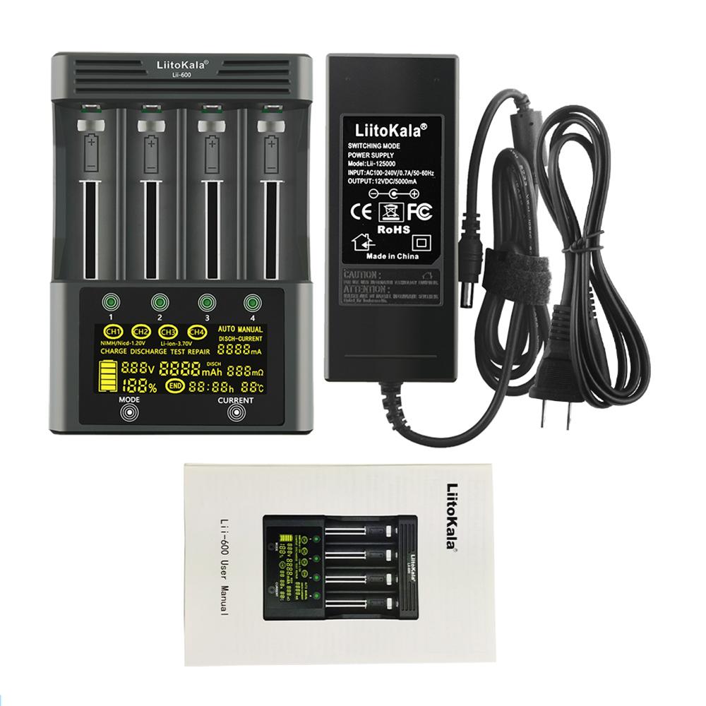 LiitoKala Lii-600 Li-ion-3.7V Ni-MH1.2V Battery Charger 4 Slots Independent Charging Portable 18350