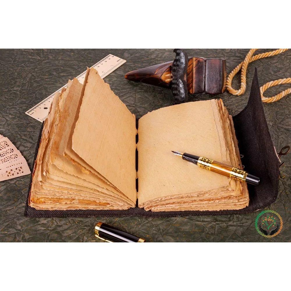 Vintage Leather Journal Semi Precious Witch Stone Black Triple Moon Design-Lock