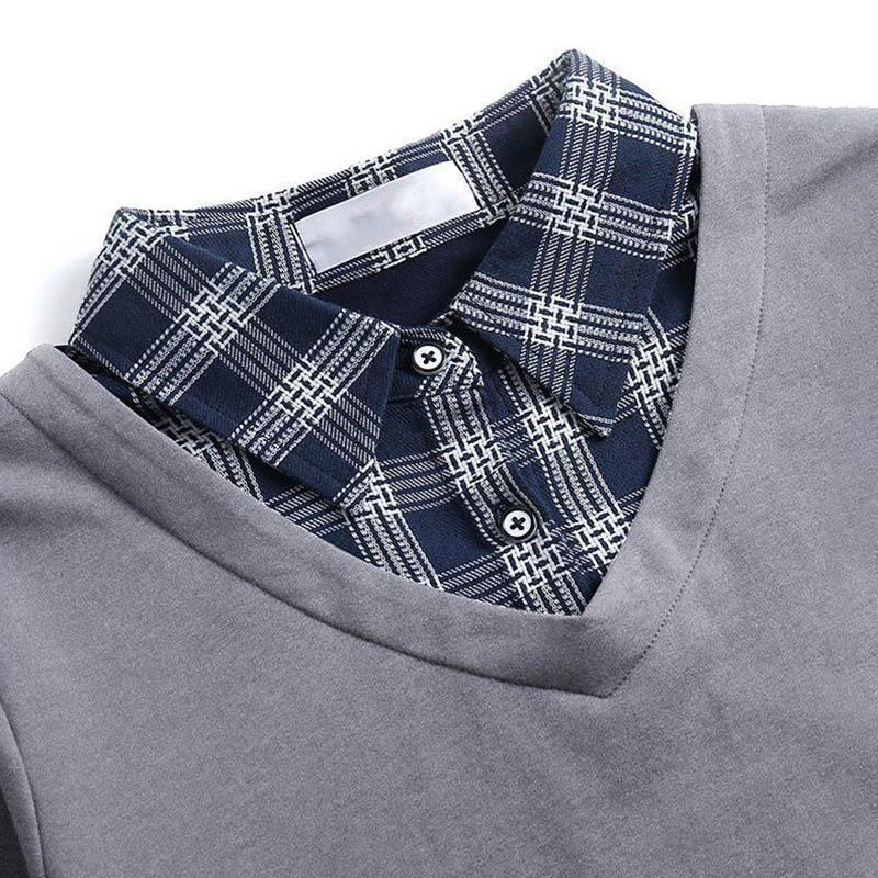 Cotton Shirt Women's Fall and Winter Plaid Fake Two-piece Comfortable Pullover Tops Big Yards Bottoming Shirt Casual Pullover Tops