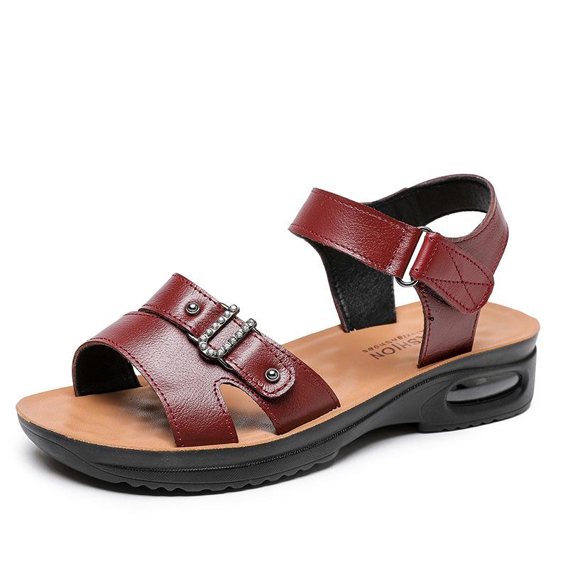 2025 New Mother Sandals Leather Soft Sole Air Cushion Women's Shoes Middle-aged and Elderly Women's Shoes Large Size Middle-aged Elderly Shoes Summer