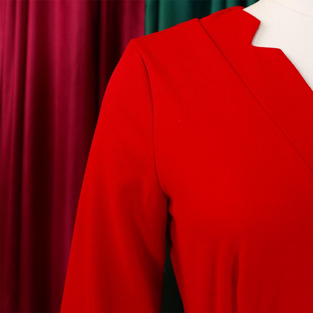 YYFS Women's Fashion Spring Fall Solid Color Print 3/4 Sleeves V-Neck High Waist Casual Dresses