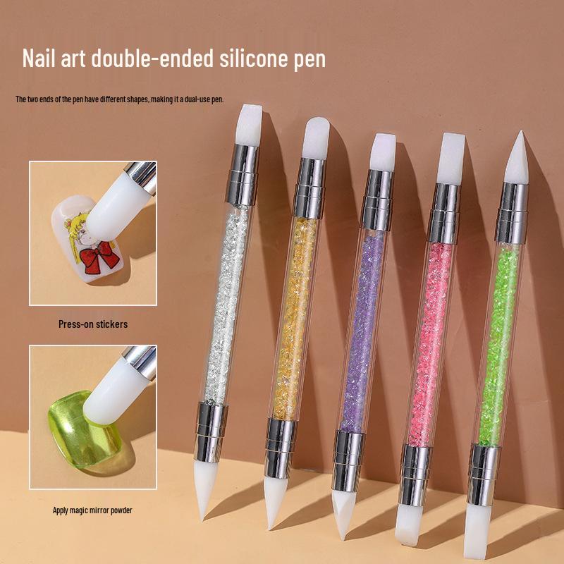 Multifunctional Nail Art Tool: Double-Ended Silicone Pen for Carving, Mixing, Applying Magic Mirror Powder