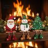 Small Wood Holiday Figurines 3Pcs 2D Wooden Christmas Hanging Ornaments, Cartoon Santa Snowman Tree Claus Figures with Leg Design, Tabletop Decor for