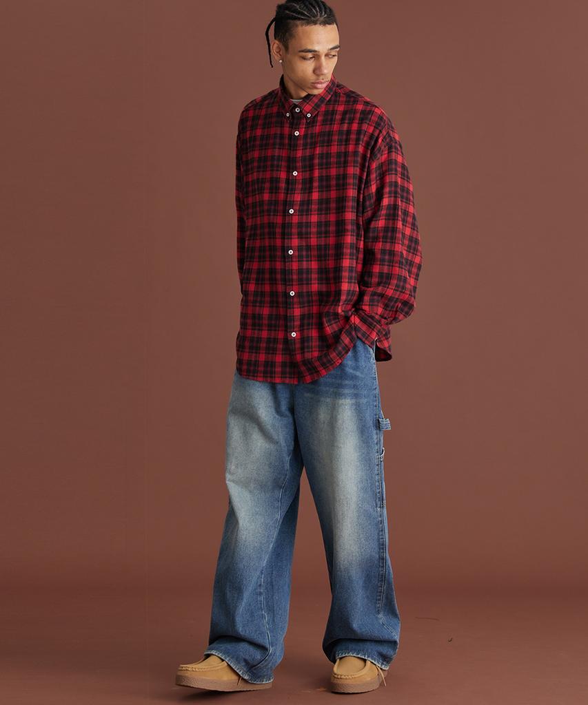 CREAM SODA LAB Big Oversized Tartan Check Shirt Red