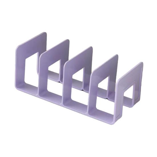 Desk Boodend Storage Organizer Book Support Stand with 4 Vertical Compartments Plastic File Sorter Rack for Book Magazines