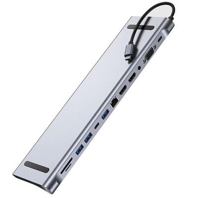 Адаптер USB-C на двойной HDMI 4K, VGA с портом USB 3.0, PD 100 Вт, Ethernet, картридером SD-TF, хаб 12-в-1 для MacBook