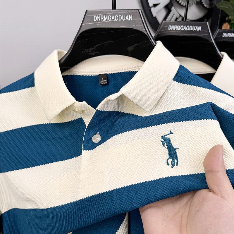 Черно-белая широкая полосатая рубашка поло с длинными рукавами, мужская деловая повседневная вышитая футболка