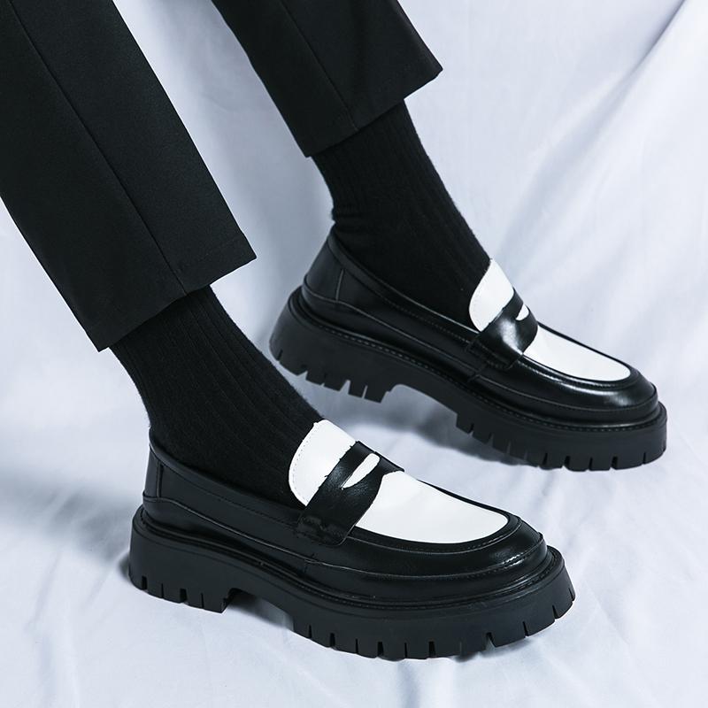 Fashion Round Headed Men's Loafers Fashionable and Trendy Men's English Style Styles Party Wedding Casual Business Thick Soled Shoes