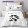 Custom Name,Pittsburgh Penguins Pattern Bedding Home Decoration Birthday Gift ( 1 duvet cover + 2 pillowcase, without core),fan merchandise.