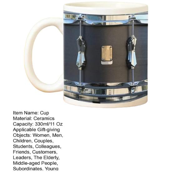 Black Vintage Drum Mug 11 Oz Funny Drummer Gift for Music Lovers Sturdy Coffee Cup for Home Office Tea Hot