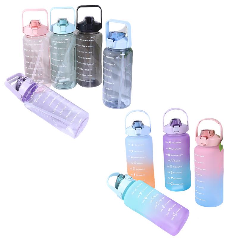 Бутылка для воды для спорта градиентного цвета объемом 2000 мл с ручкой и трубочкой, стакан из матового пластика без содержания бисфенола А
