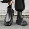 Classic Black Thick Soled Chelsea Boots with British Style for Autumn and Winter Fashion Plush Warm and Comfortable Mid Top Boot