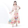 Весна-лето Женский ретро-принт блейзер воротник однобортный длиной до щиколотки праздничные пляжные платья с поясом