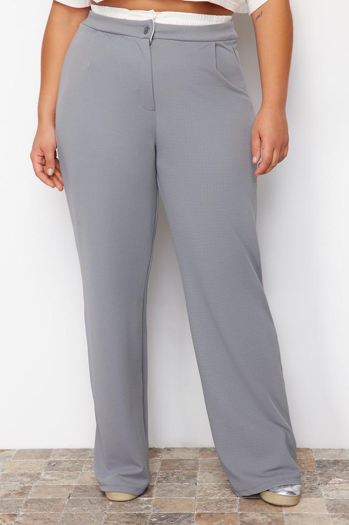 Женские стильные серые трикотажные брюки больших размеров с детальной талией