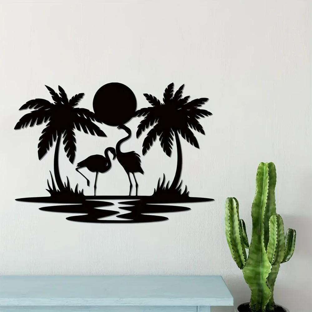 Metal Flamingo Palm Tree Sunset Sign - Vibrant Wall Décor, Ideal for House, Bedroom, Living Room, and Perfect Housewarming Gifts
