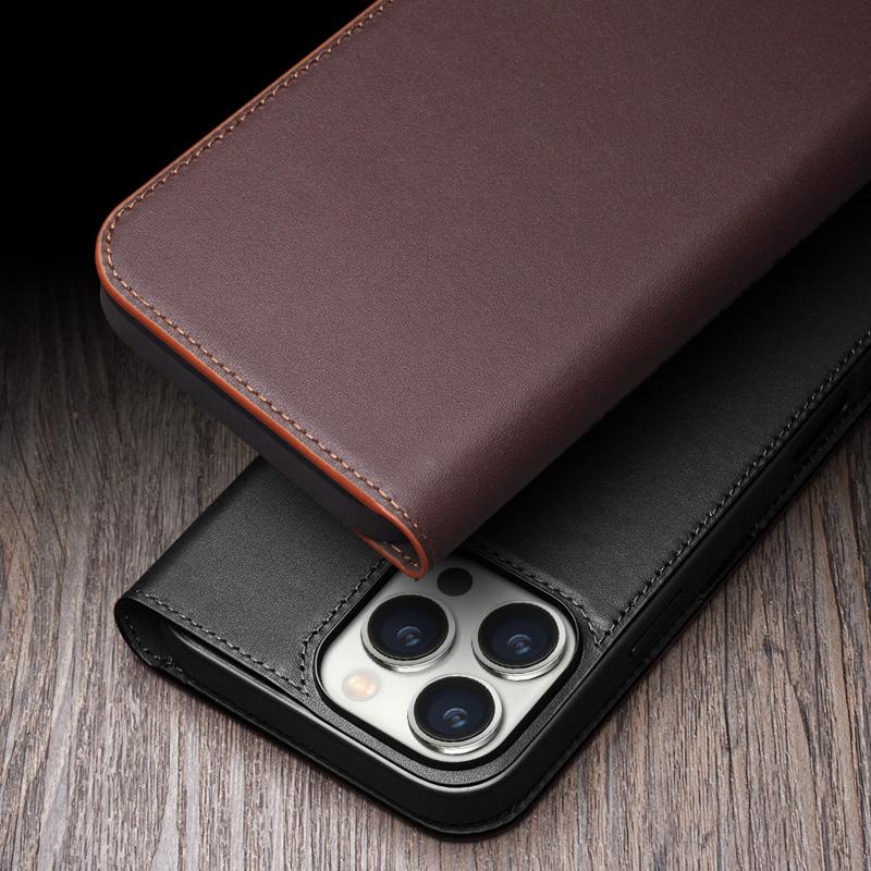 QIALINO Luxury Slim Handmade Phone Cases for iPhone Air 17 16 15 14 13 Pro Max Genuine Leather Wallet Card Slot Flip Cover Case