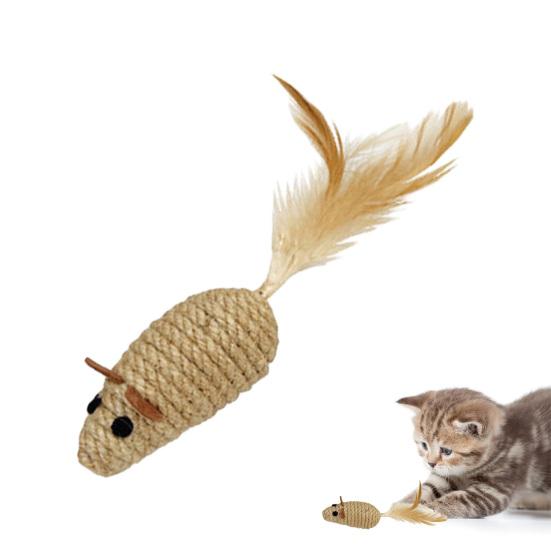 Natural Sisal Toy for Cats Handwoven Sisal Balls Mice Toys with Feather/Bell Interactive Cat Scratcher Chew Toy for Kitten Kicker