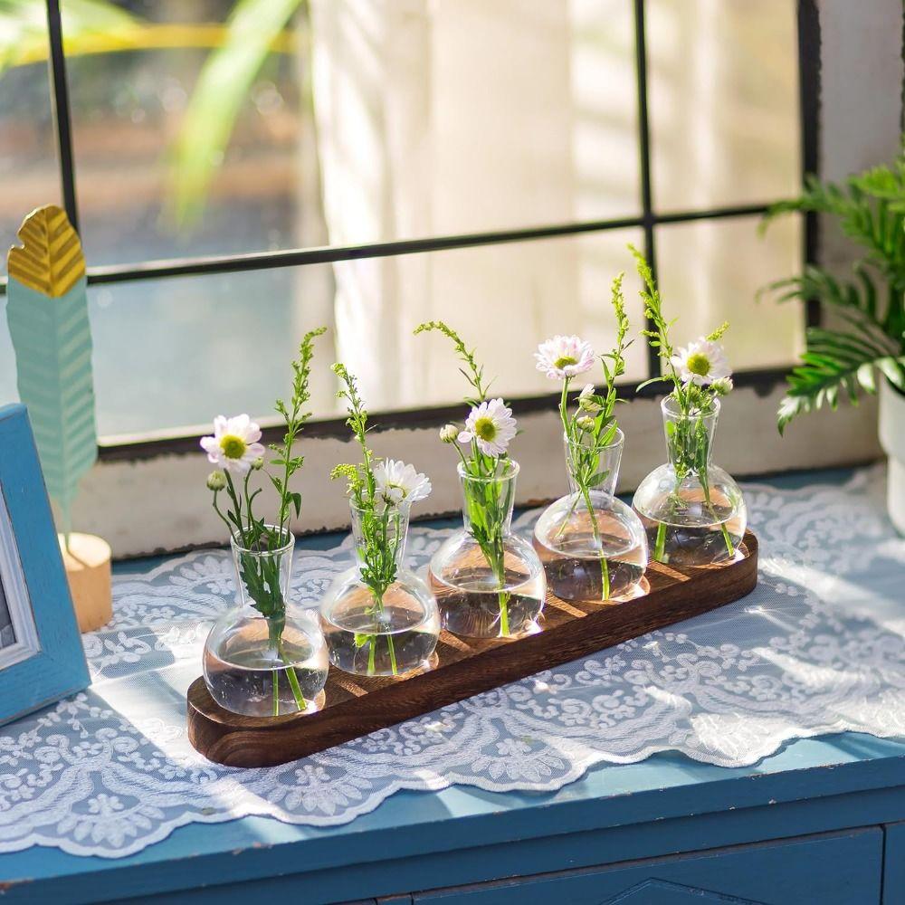 with Wooden Tray Hydroponics Glass Vase Bud Vases Bulb Vase  Home Decoration