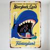 Vintage 'Gateway To Enchantment' Storybook Land Metal Tin Sign, Whimsical Blue Whale with Boat Design, Distressed Aged Style Fan