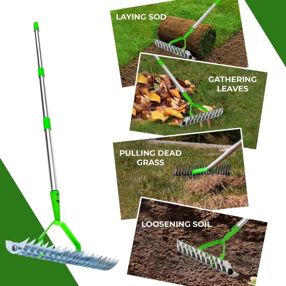 1 шт. сверхмощные металлические соломенные грабли-ручная мотыга для эффективной уборки газона, ручка из нержавеющей стали, садовый инструмент для рыхления почвы
