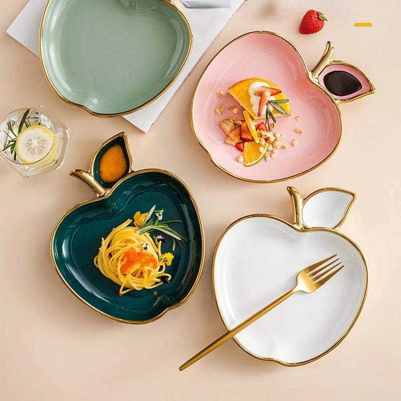 Luxury Creative Phnom Penh Apple Shape Ceramic Rice Plates Home Jiaozi Plate Flat Plate Dessert Dish