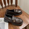 Retro Round Head One-pedal Brown Platform Small Leather Shoes Women's Spring and Autumn 2025 New French Thick-heeled Loafers