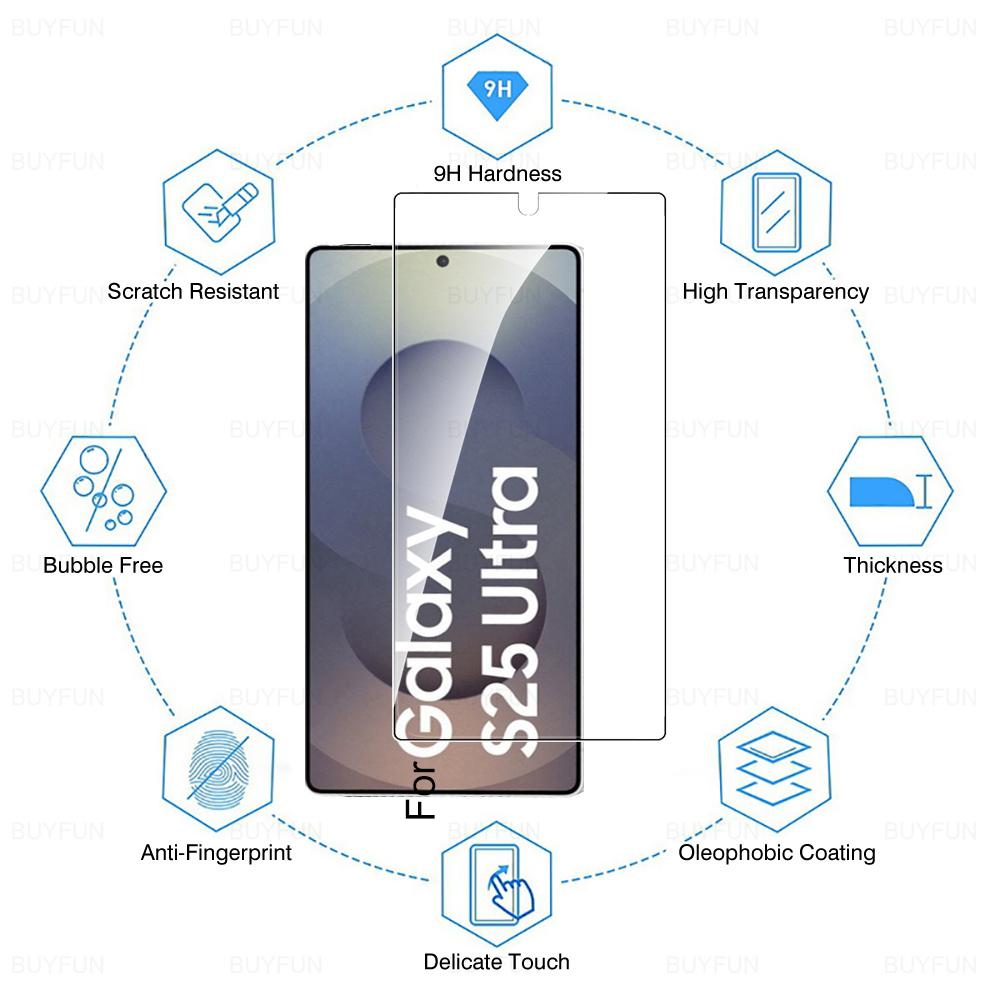Комплект из 3 защитных стекол из закаленного стекла для серии Samsung Galaxy S25 - 0,26 мм, совместимы с разблокировкой по отпечатку пальца, HD-прозрачность