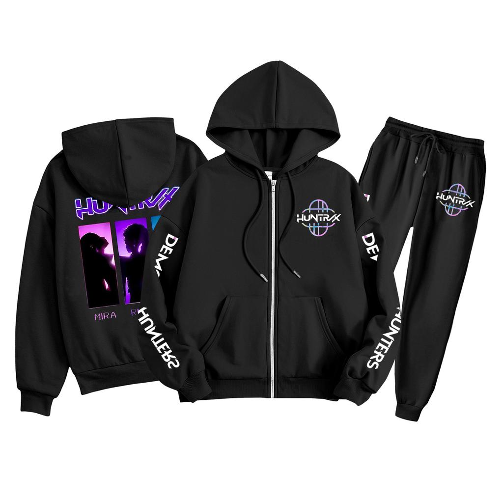 Детская мода Толстовка с капюшоном на молнии с длинными рукавами и спортивные штаны Однотонный комплект толстовки с карманами