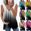 Women's Top Summer New Fashion Color and Black Printed Casual Plus Size Sleeveless Zipper V-neck Top Tank Top