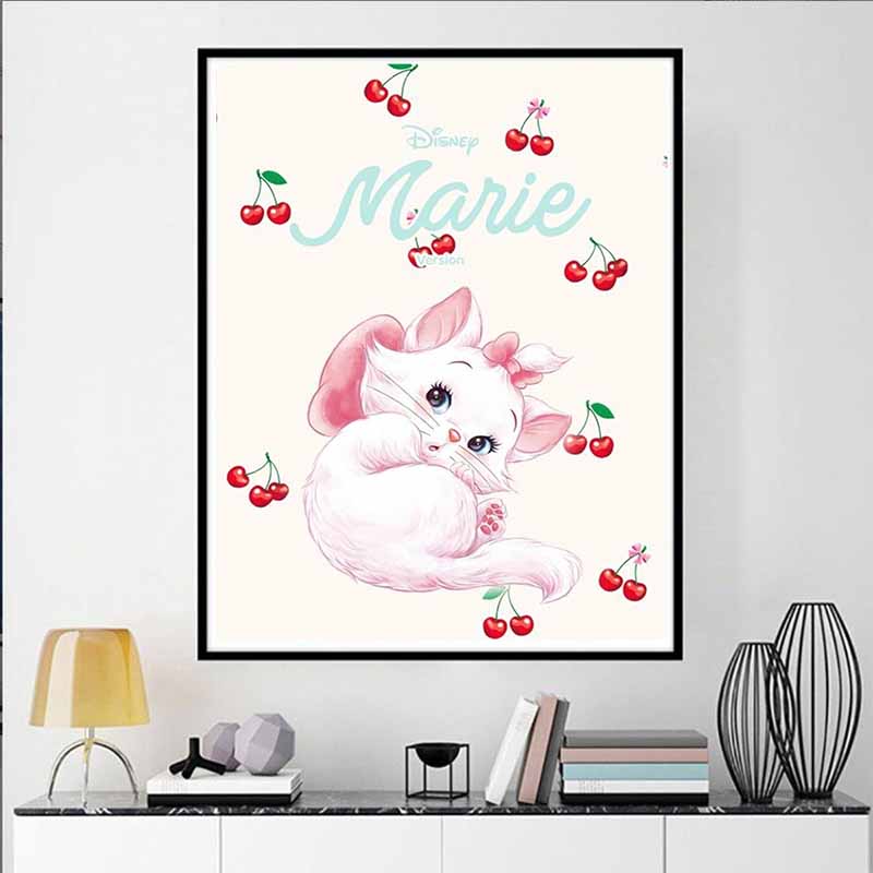 Disney Diamond Painting Marie The Cat Cherry themed Illustration Wall Decoration Full Diamond Cross stitch DIY Gift Home Decor