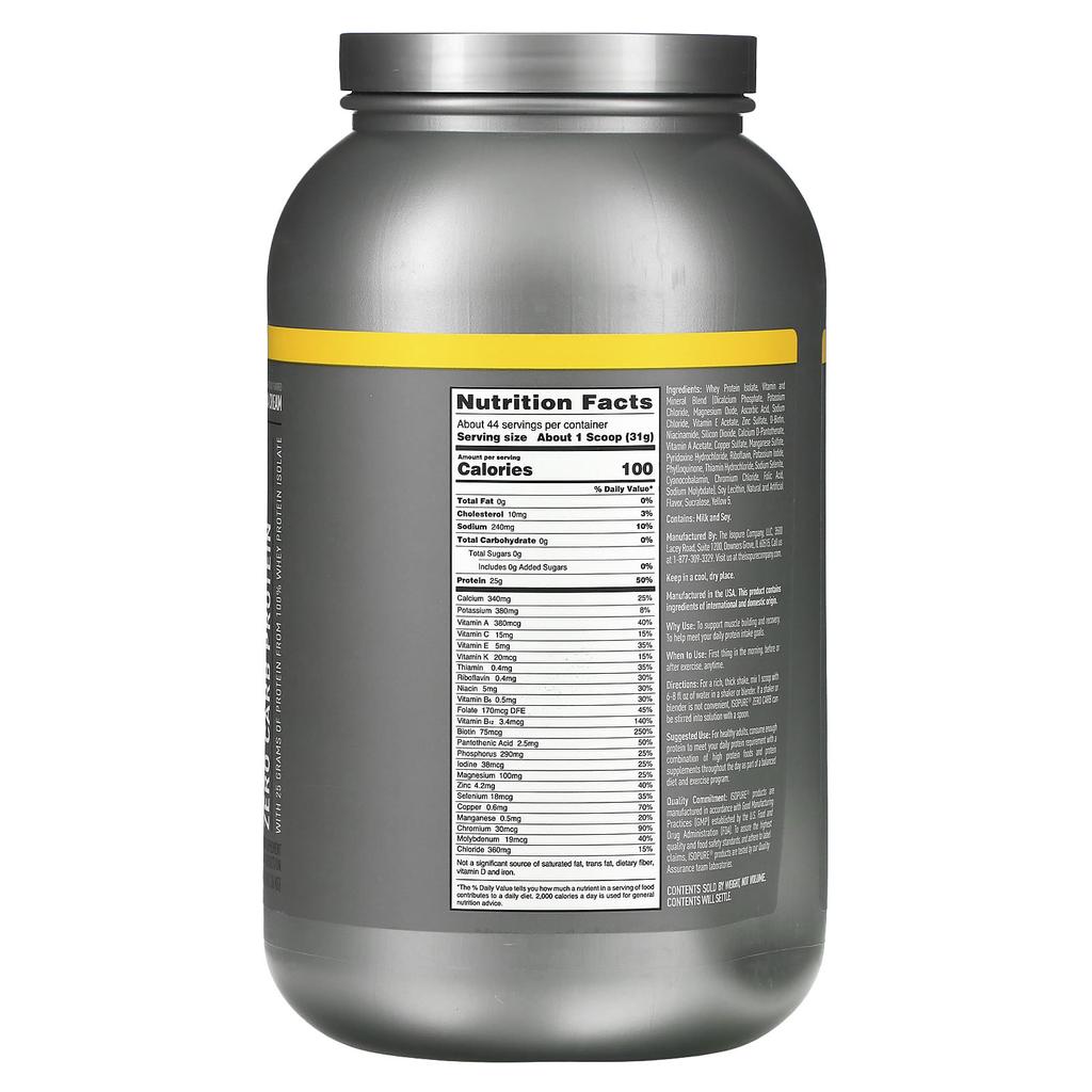 Isopure Zero Carb, Protein Powder, Banana Cream, 3 Lbs (1.36 Kg)