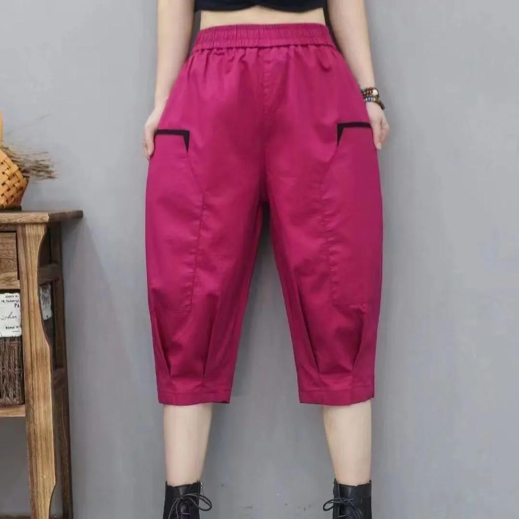 Женские летние свободные повседневные брюки Seven-minute с высокой талией, однотонные удобные эластичные брюки
