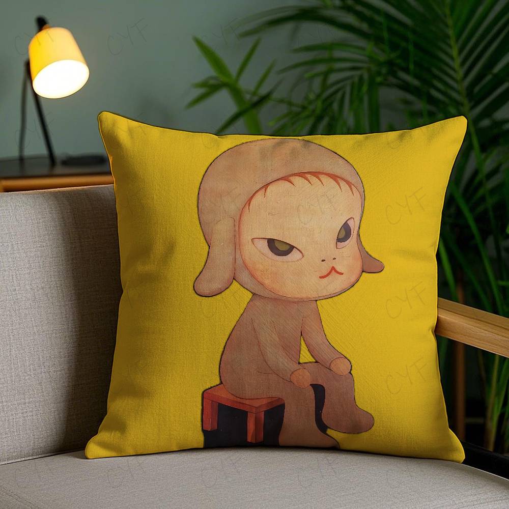 Yoshitomo N-N-Nara Pillow Case Safe Custom Photo Pillow, Anti-fade Brushed Fleece Cushion, Maternal & Infant Safe.