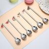 6PCS Christmas Spoons Coffee Cutlery Set Stainless Steel Cutlery Set Dessert Spoon Forks Christmas Gifts Elk Christmas Decoratio